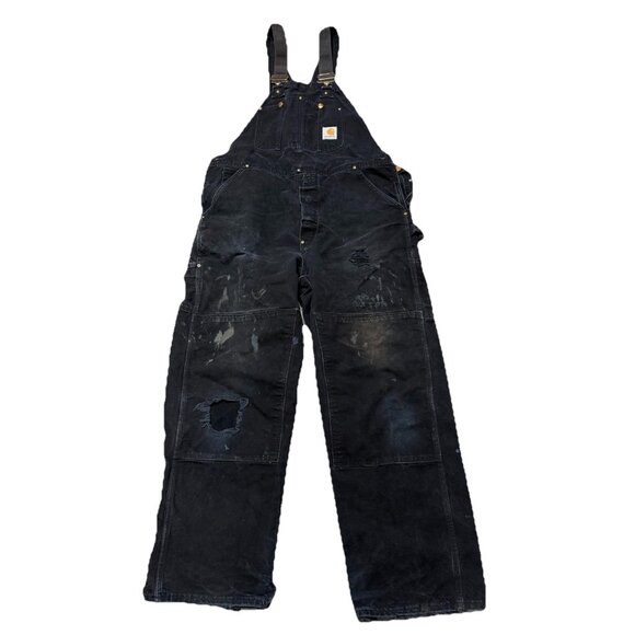 Carhartt R01-Blk Double Knee Overalls Men's Size 38x32 Black Canvas Workwear - Picture 1 of 11